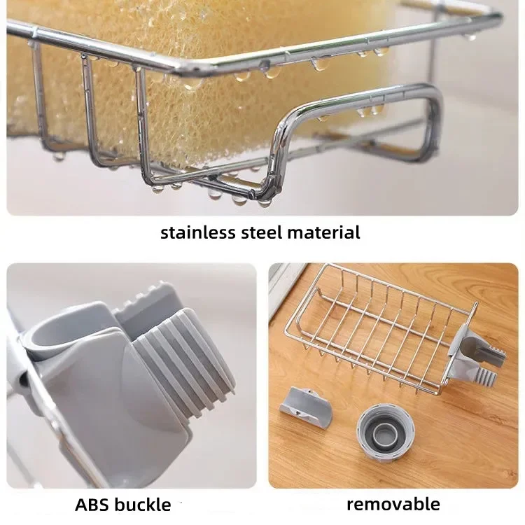 Description Picture 5 of itemKitchen Stainless Steel Sink Drain Rack Sponge Storage Faucet Holder Soap Drainer Towel Rack Shelf Organizer Kitchen Accessories