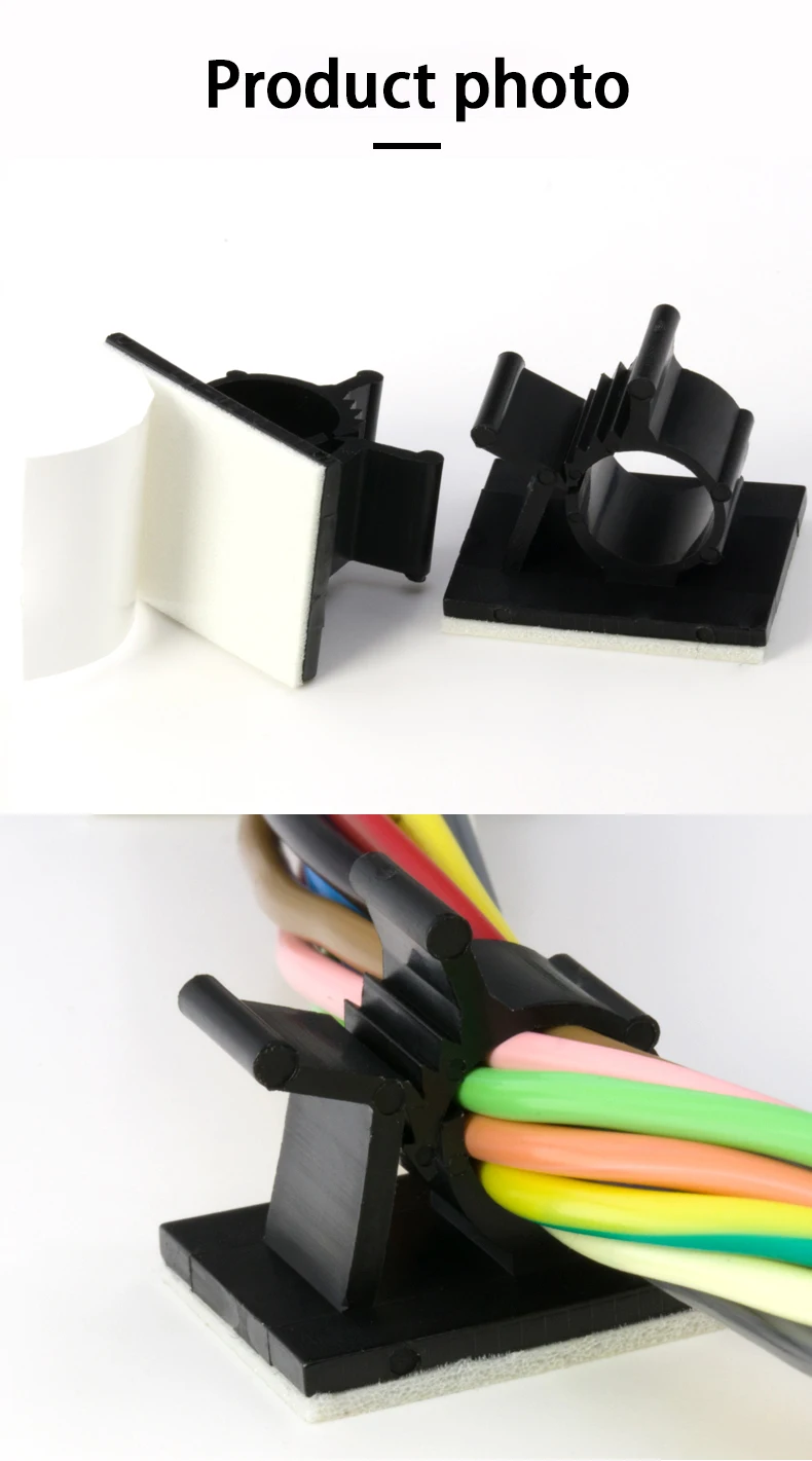Description Picture 4 of item10pcs Cable Organizer Clips Adjustable Ties Mounts Self-Adhesive Wire Clamp Holder Cord Management For Car PC TV Charging Winder