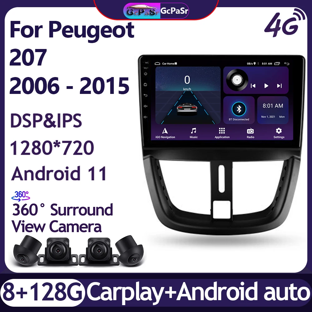 

Car Radio Video Stereo Multimedia Player Monitor For Peugeot 207 2006 - 2015 Android Auto Navigation GPS Head Unit HU Autoradio
