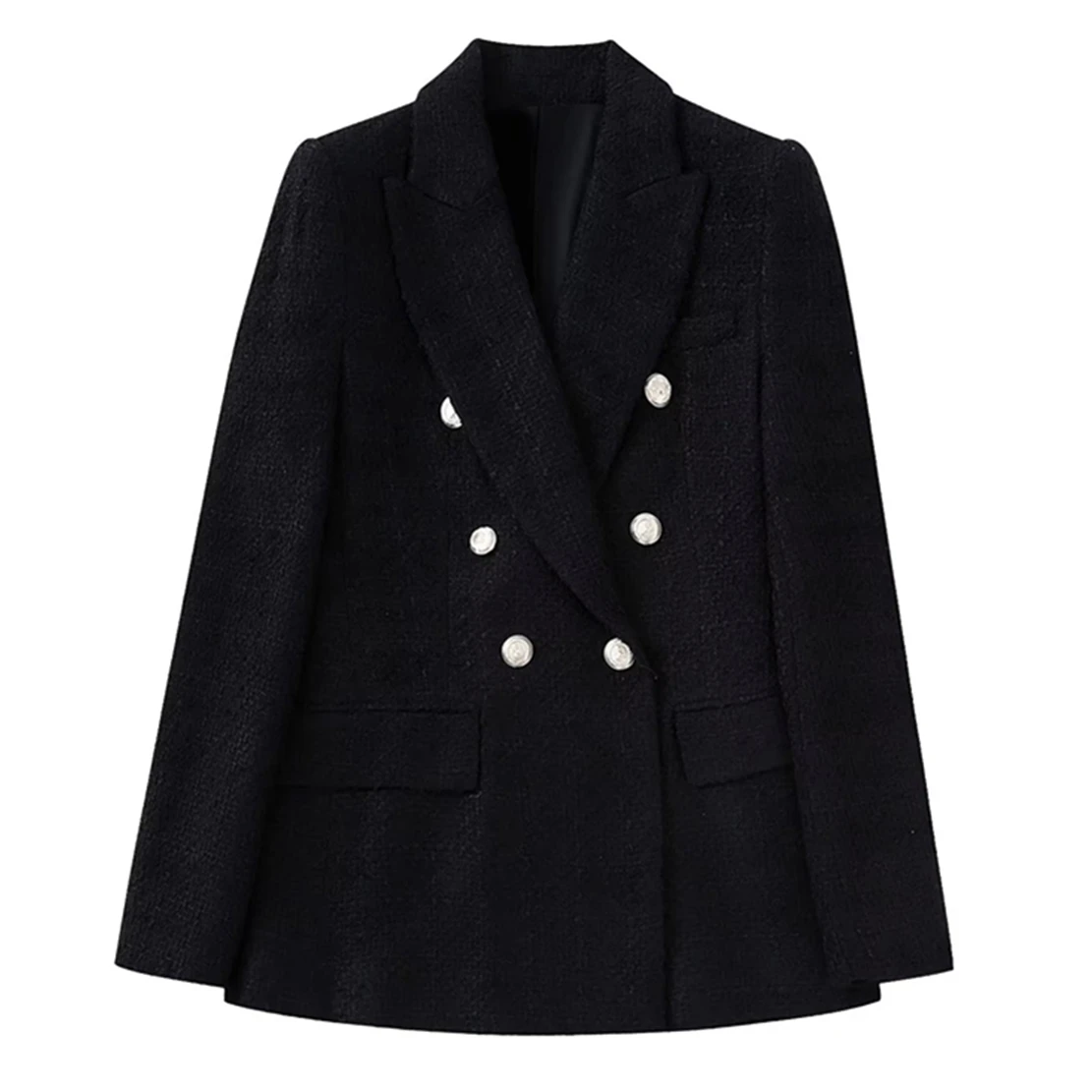 

Jenny&Dave French Style Office Lady Fashion Double Breasted Woolen Jacket Texture Retro Blazers Women