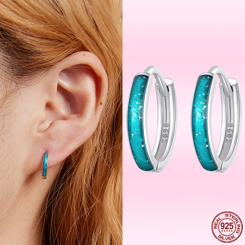 gold ring for women Bamoer New Genuine 925 Sterling Silver Simple Colorful Circle Earrings Blue Ear Hoods for Women S925 Fine Jewelry Gift Wholesale gold ring for women 925 Silver Jewelry