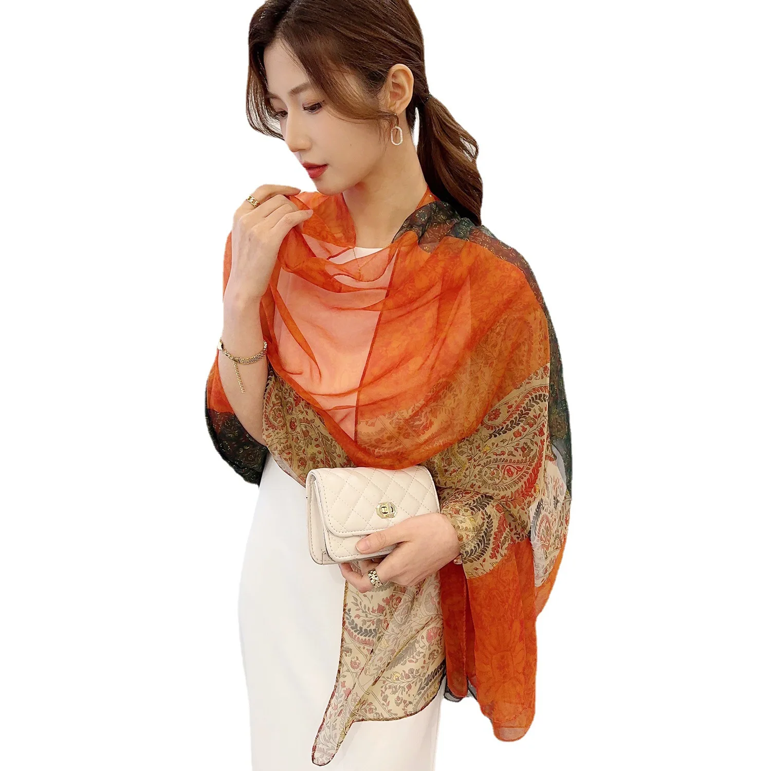 Print Silk Scarf Hijab Women Spring Deisgn Soft Beach Stoles Elegant Head Scarves Echarpe Shawl Satin Large Wrap Echarpe Bandana 5