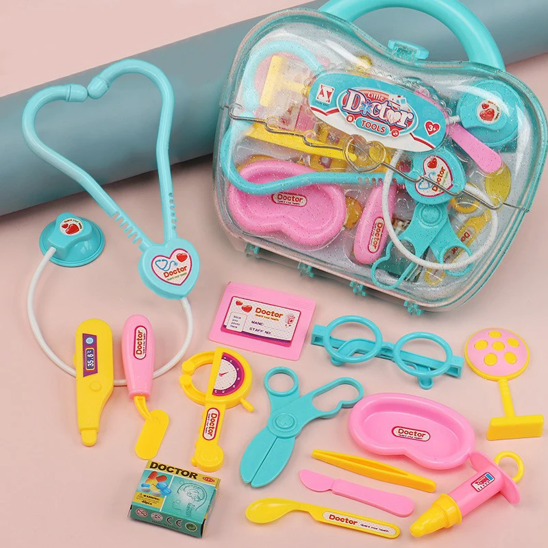 Pretend Play Doctor Set Kids Suitcase Medical Kit Toys Role Play Props Carry Case Stethoscope Educational Toy Girl Boy Present 3