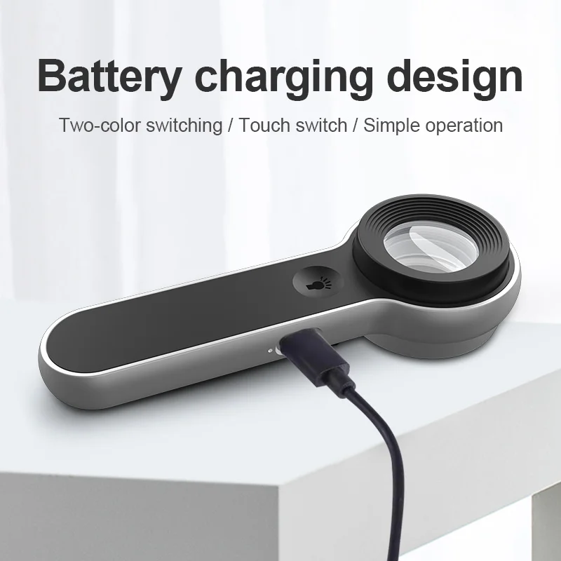 

LED Light Handheld Magnifying Glass USB Rechargeable Pocket Microscope High Definition Lupe Currency Detector Jeweler Magnifier