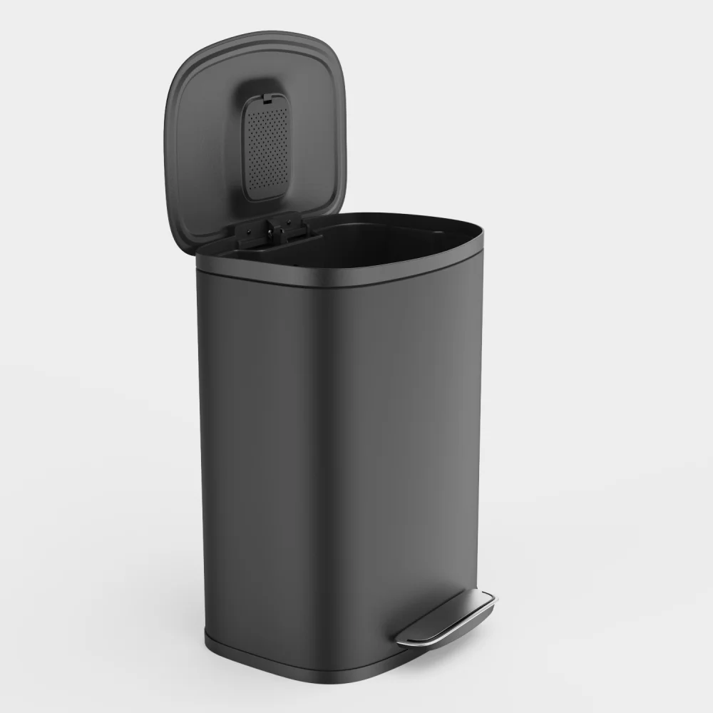 

13 Gallon 50L Kitchen Foot Pedal Operated Soft Close Trash Can - Stainless Steel Rectangular Bustbin with 30 Garbage Bags- BLACK