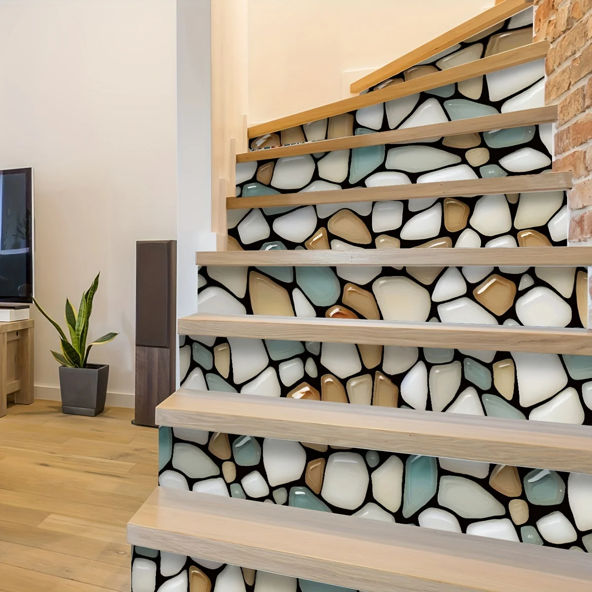 6PCS realistic cobblestone pattern staircase stickers moisture-proof self-adhesive decorative wallpaper home decoration wallpape