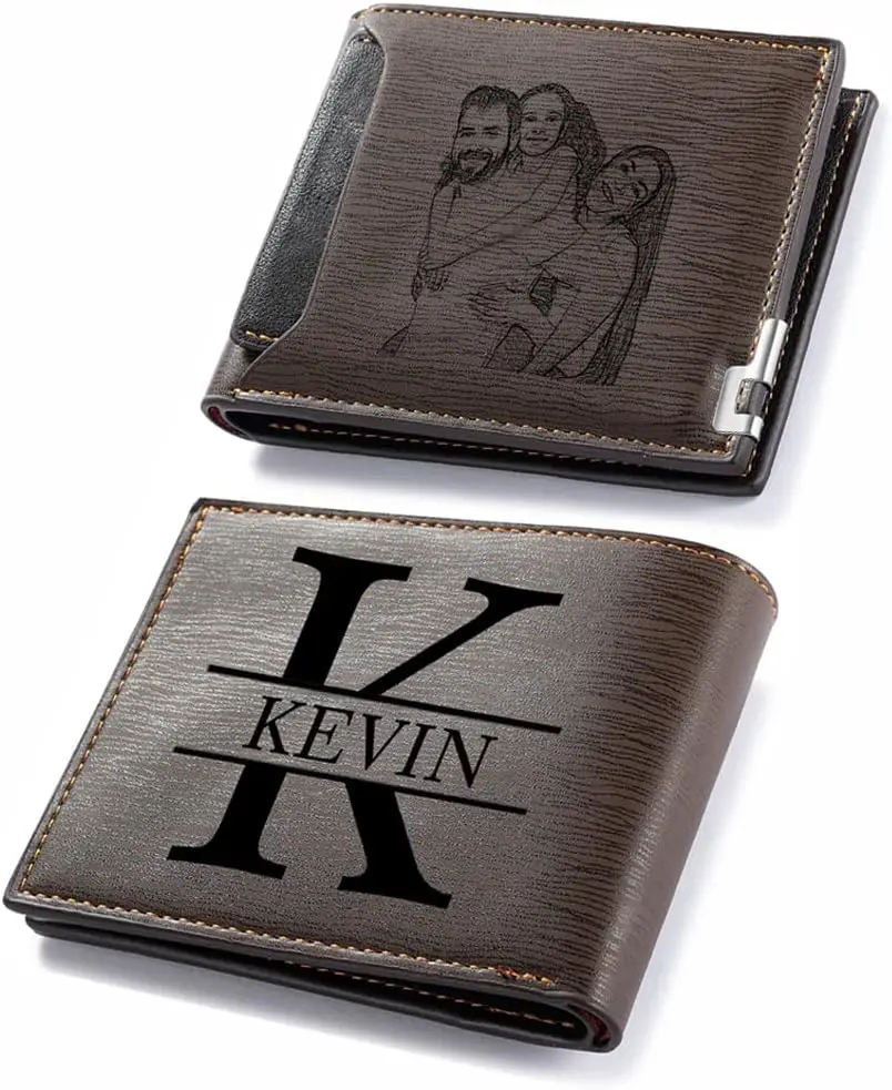 

Wallet for Men Photo Custom Personalized Engraved Picture Initials Customized Gifts for Men Dad Husband Boyfriend Groomsmen Son