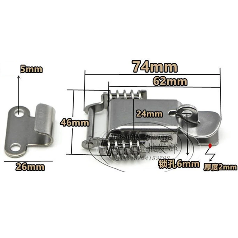 304 Stainless Steel Double Spring Buckle Wooden Box Toolbox Heavy Duty Lock