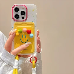 Korean Cute 3D Colorful Happy Ball Wallet Chain Phone Case with Card Lanyard Cover for iPhone 11 (With Chain)
