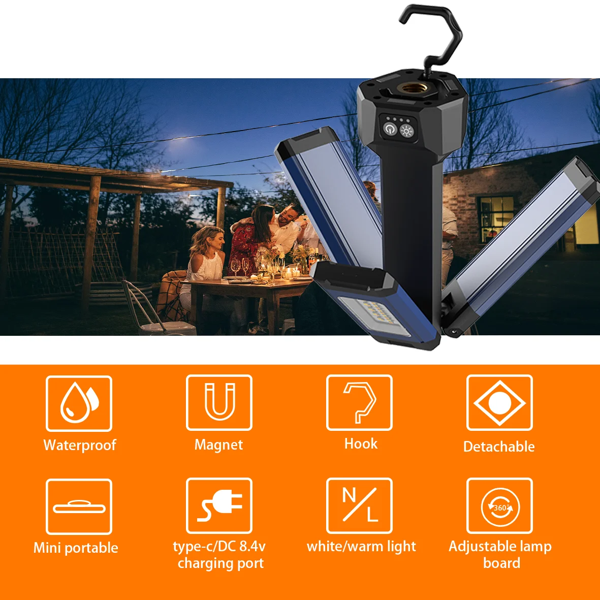 Portable Outdoor Led Corded camping light 3-Heads rechargeable Led Work Lights with Tripod Stand 5