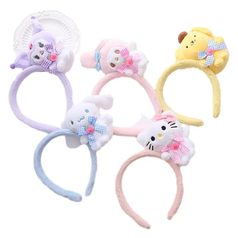 

Sanrios Cartoon Anime Hello Kitty Kuromi Melody Cinnamoroll Pompom Purin Doll Headband Kawaii Plush Face Wash Headband Pendant
