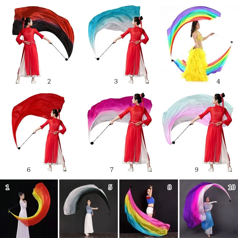 실크 베일 밸리 댄스 볼 던지기, 조절 가능한 레인보우 밸리 댄스 액세서리, 태국, 인도, 아랍 모조 실크