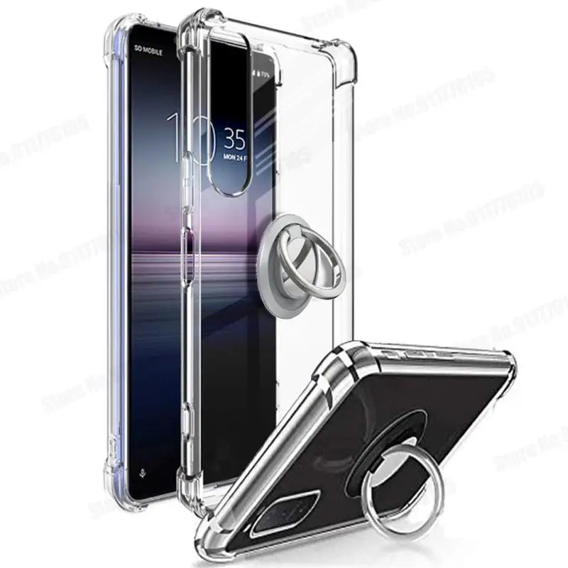 Clear Silicone Shockproof Case with Ring Holder and Airbag Protection