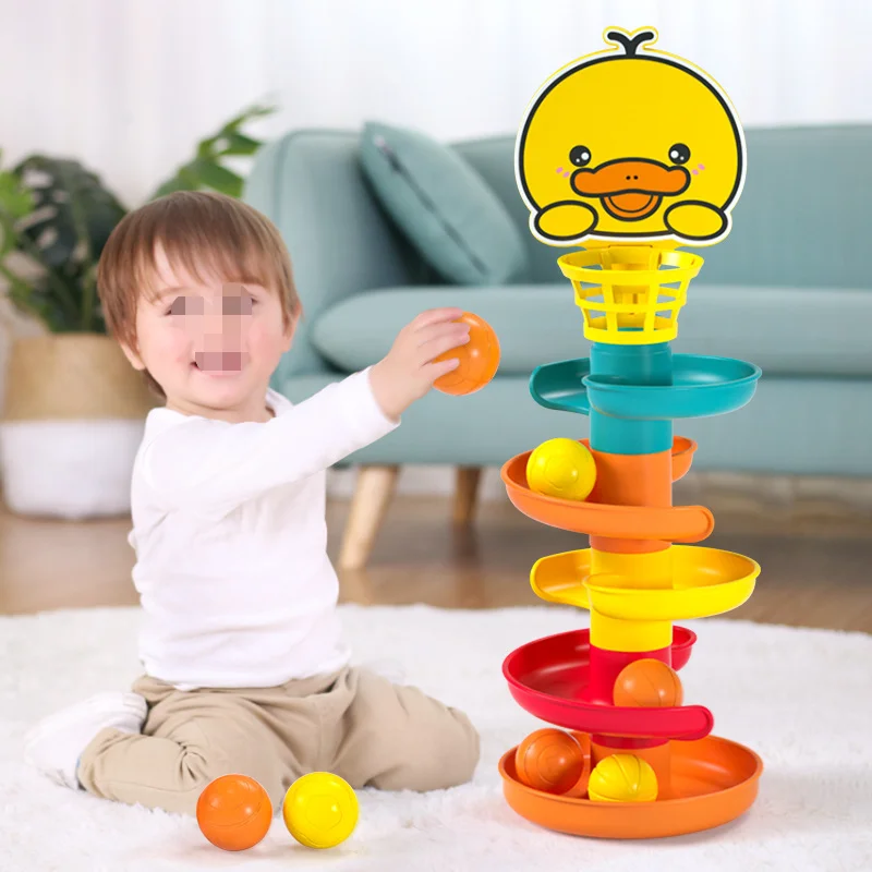 

Baby Rolling Ball Pile Tower Toy Early Education Color Rotating Track Gift Stacking Spinning Block Detachable Slide Toddler Kid