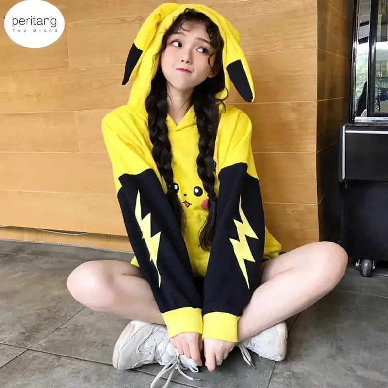 

Autumn Women Cartoon Print Hoodies Anime Kawaii Girls Cute Long Ears Oversized Hooded Sweatshirts Velvet Warm Pullovers