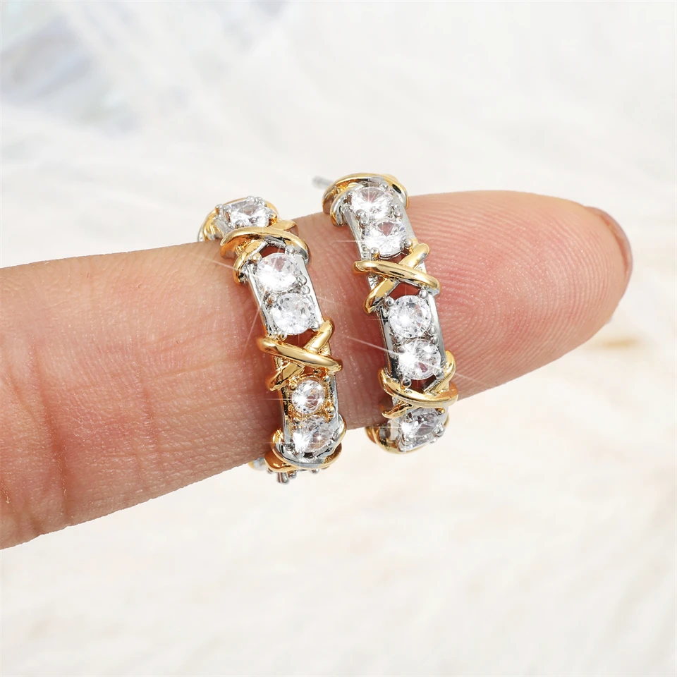 ZAKOL Classic Gold Color X Shiny Round Zircon Bracelet for Women Charm Cross Aesthetic Design Wedding Party Jewelry - Image 2