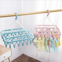 32 Clips Folding Clothes Hanger Children Adults Pants Dryer Windproof Socks Underwear Plastic Drying Rack Home Accessory 1