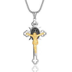Timeless Golden Cross Gothic Pendant Necklace in Stainless Steel - Unisex Religious Jewelry Gift (Separaed Gold 60cm)