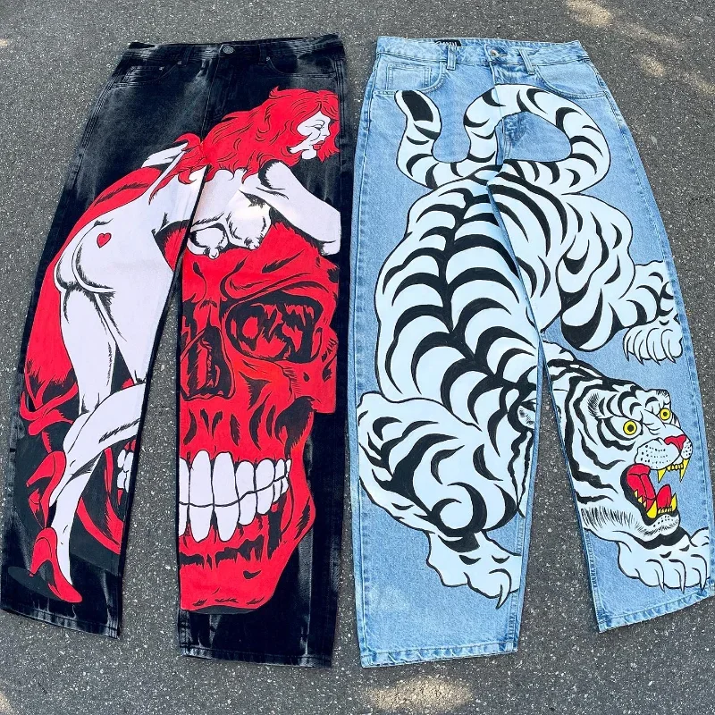 Description Picture 2 of itemY2K Baggy Jeans Harajuku 2000s Streetwear Vintage printing Oversized Hip Hop loose Jeans rock Gothic fashion Wide Trousers pants