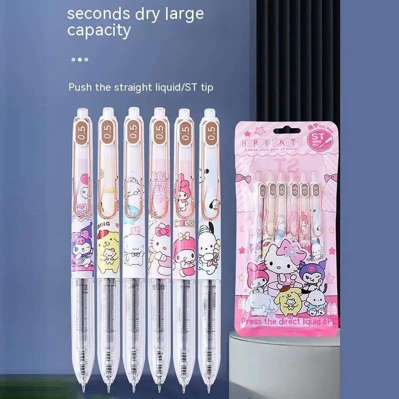 

Ручка гелевая Sanrio 12/24 шт., с жидкостью, Мультяшные канцелярские принадлежности с кошкой, ручка для письма 0,5, черные офисные ручки для школьников, подарки на день рождения