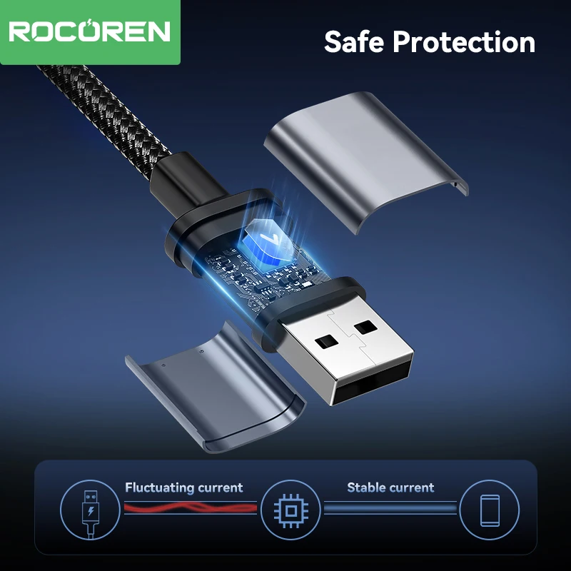 Rocoren 3A 90 Degree USB Type C Cable QC 3.0 Fast Charging Wire For Mobile Phone Samsung Huawei Xiaomi Charging Elbow Data Cord Best Sellers In Phones Accessories