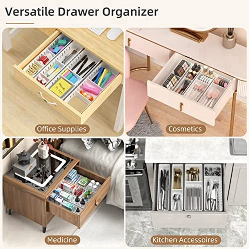 Kyoffiie 7/12 PCS Drawer Organizers 4-Size Clear Acrylic Drawer Organizer  Containers Desk Drawer Organizer Trays with Non-Slip Pads Storage Boxes for  Dressing Table Kitchen Bathroom Cosmetics 