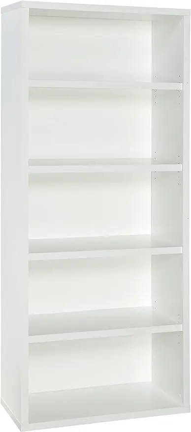 

ClosetMaid Bookshelf with 5 Shelf Tiers, Adjustable Shelves, Tall Bookcase Sturdy Wood with Closed Back Panel, White Finish