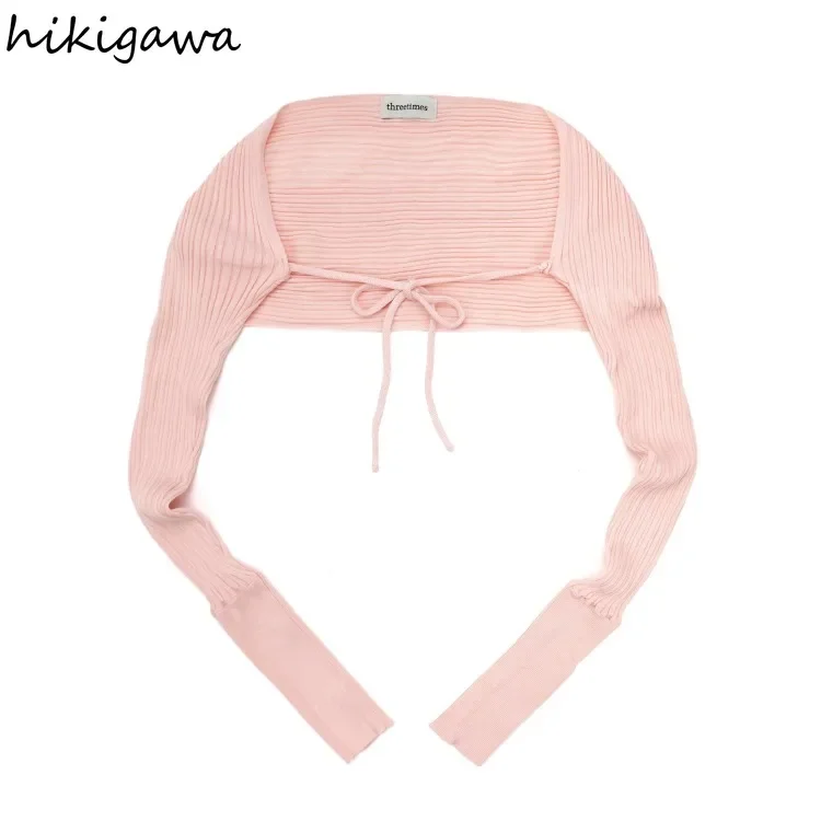 Sweet Cropped Cardigan 긴 소매 붕대 Drawstring Pull Femme 패션 캐주얼 니트 스웨터 Y2k 코트 2025 Ropa Mujer 27r527