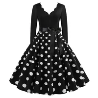 Women Vintage Long Sleeve Polka Dot Dress Spring Autumn New Year Party Dresses 3XL Black Vestidos - Image 3