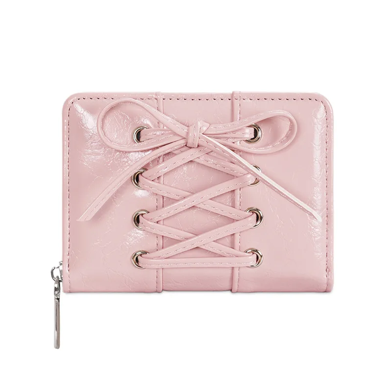 Simple Korean Style Bow Wallet Ultra Thin Short Clutch Card Bag Multi-function Zipper PU Leather Card Holder Travel Coin Purse 7