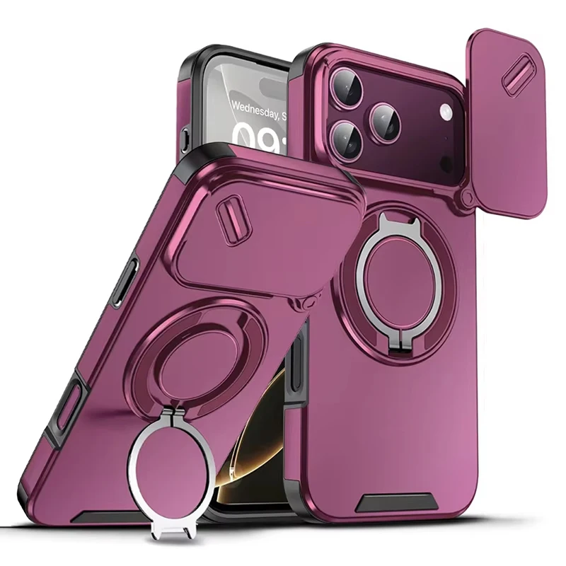 Enhanced Armor 360 Ring Stand Magnetic Shockproof Case with Lens Protection and Magsafe Compatibility