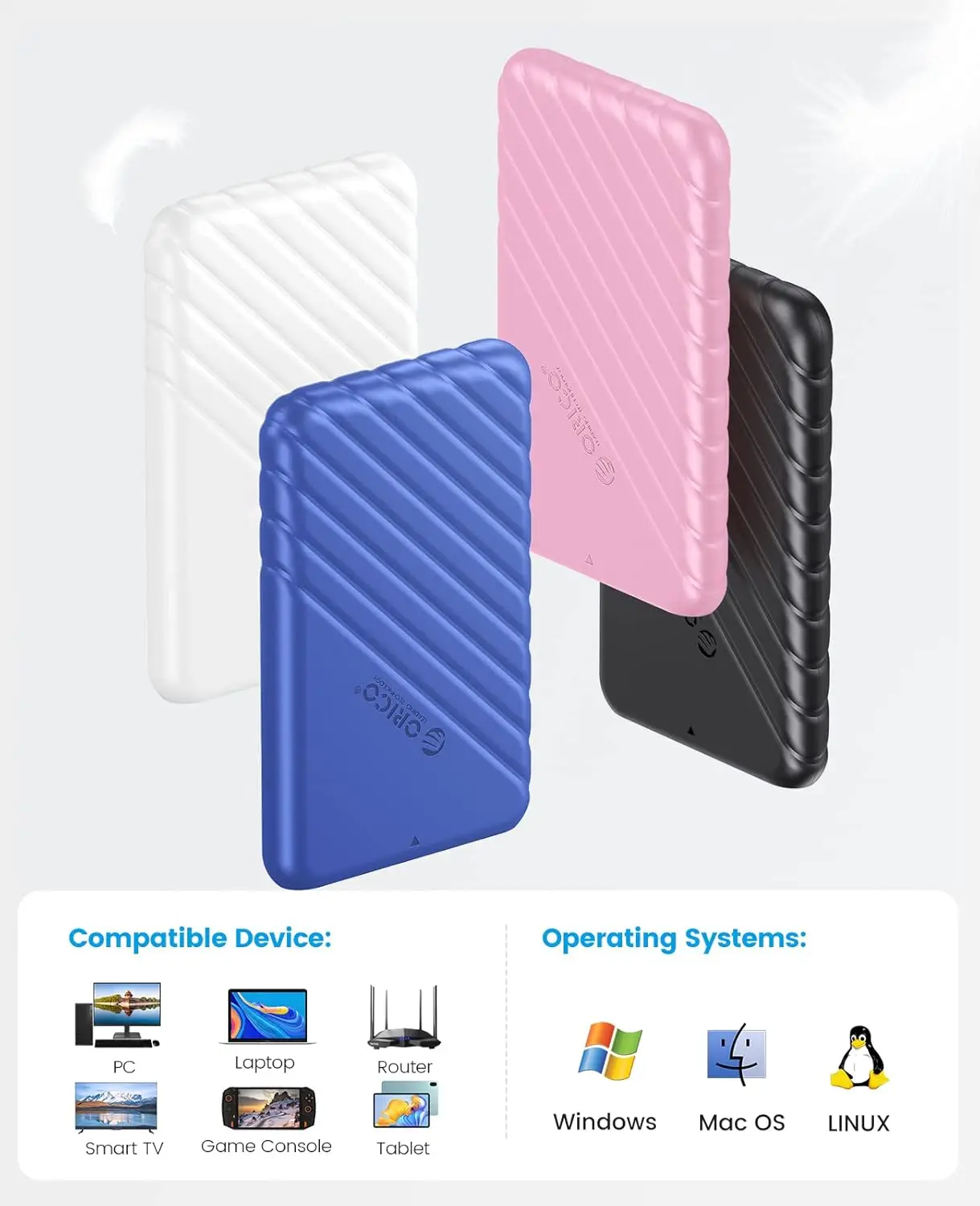 ORICO 2.5인치 외장 하드 드라이브 케이스 USB C to SATA III 7mm 및 9.5mm SATA HDD SSD용 USB 3.0 하드 드라이브 케이스