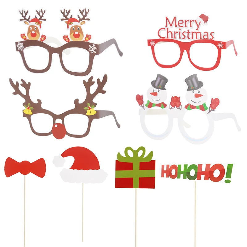 

Merry Christmas Photo Prop DIY Funny Santa Elk Xmas Tree Glasses Mask PhotoBooth Accessories Christmas Party Decoration Supplies