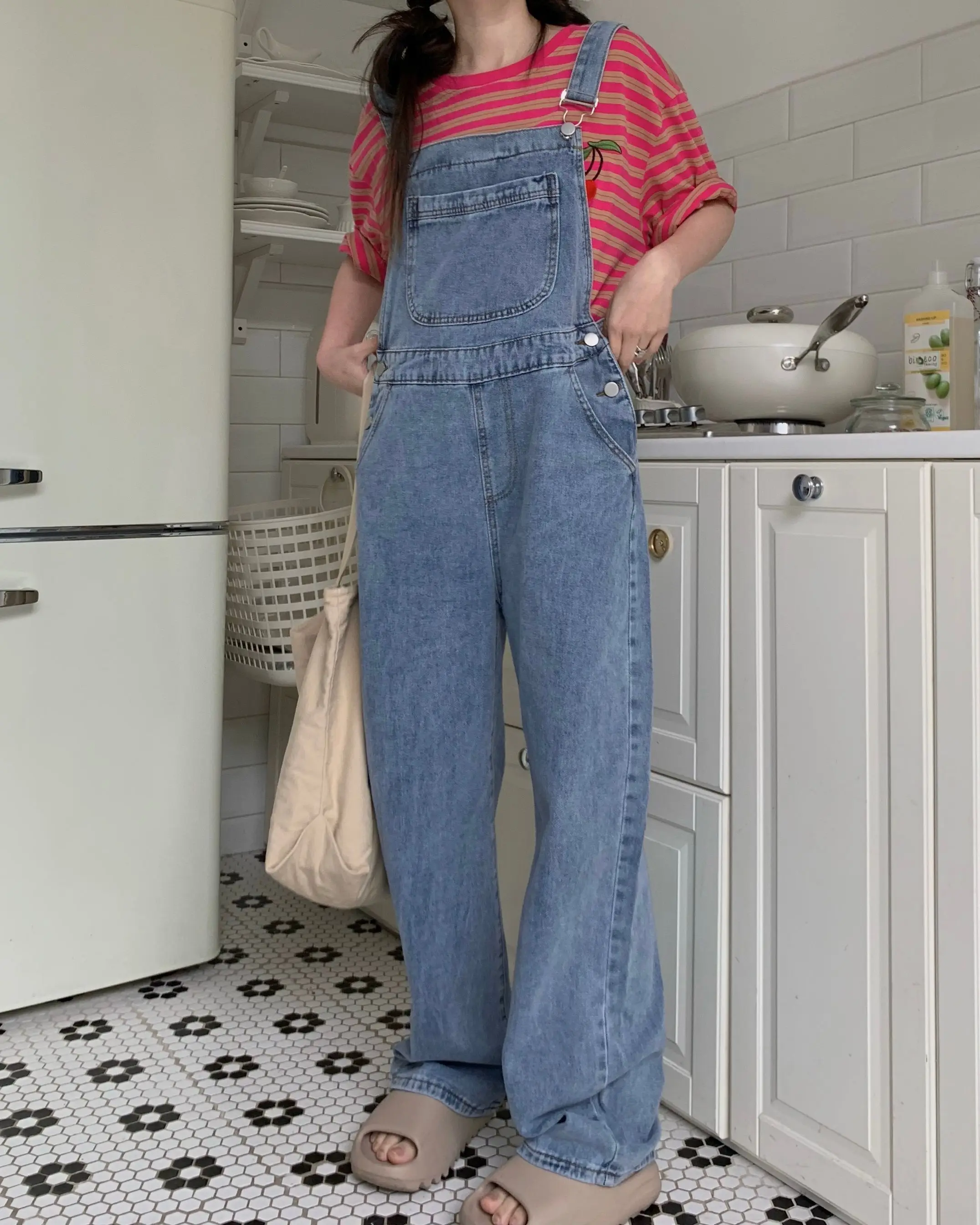 

SM jeans womens 2023 autumn Preppy Style loose fashion wide leg trousers jumpsuit korean casual denim overalls womens (S0451