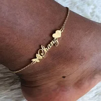 DOREMI butterfly Charms Name Heart Anklet New Stainless Steel Custom Name Anklet Personality Nameplate Arabic Letter Personalize