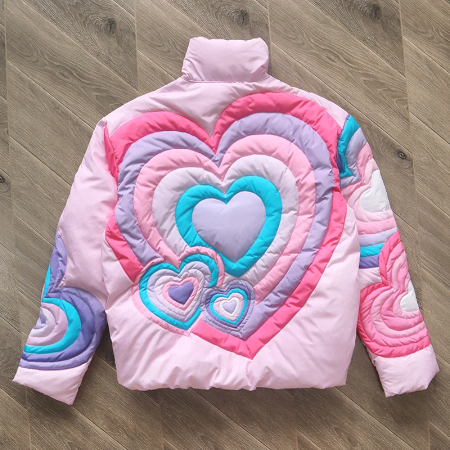 ERL HEARTS PUFFER JACK Parkas Men Women 1:1 Top Quality Patchwork Thicken Down Jacket Coats 2