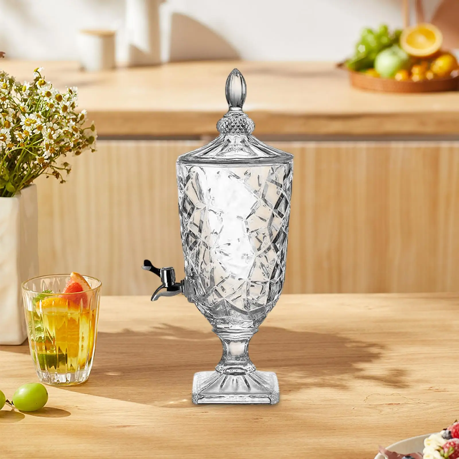Glass Pitcher Clear Beverage Dispenser with Spigot for Drink Water Lemonade