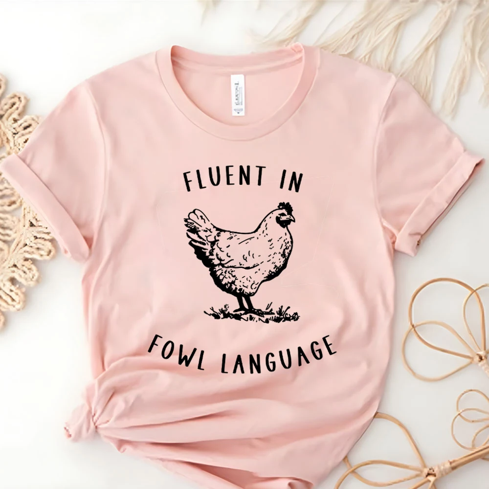 

Футболка женская с забавным принтом куриного влюбленного, рубашка с надписью «беглом в фауле», Модная молодежная одежда для девушек, на лето