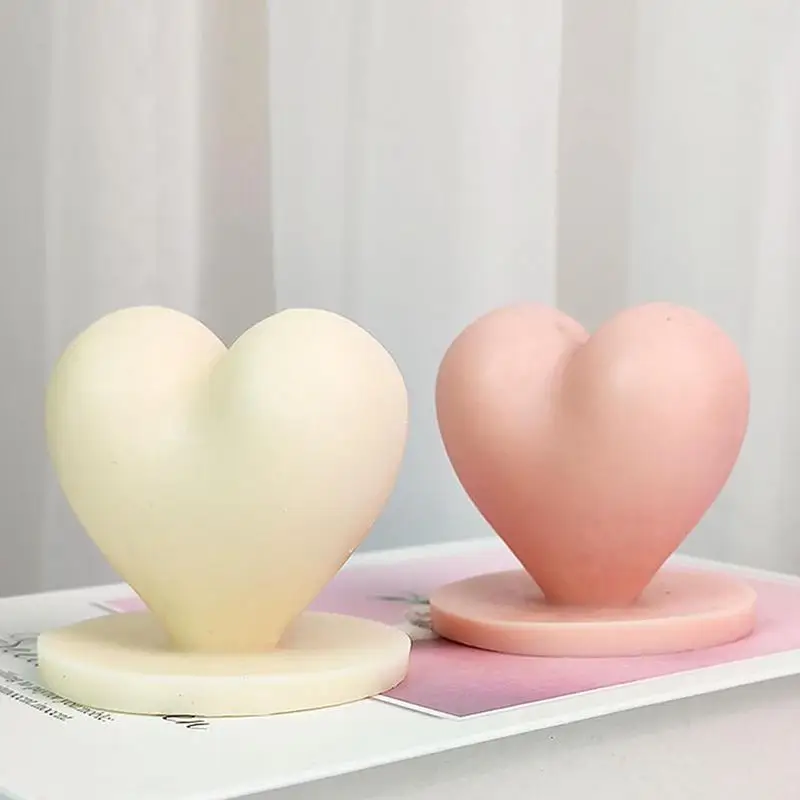 Heart Candle Mold Valentine's Day Silicone Heart Candle Molds Heart Shape Candle Mold With Base For Making Candles Classic Mold