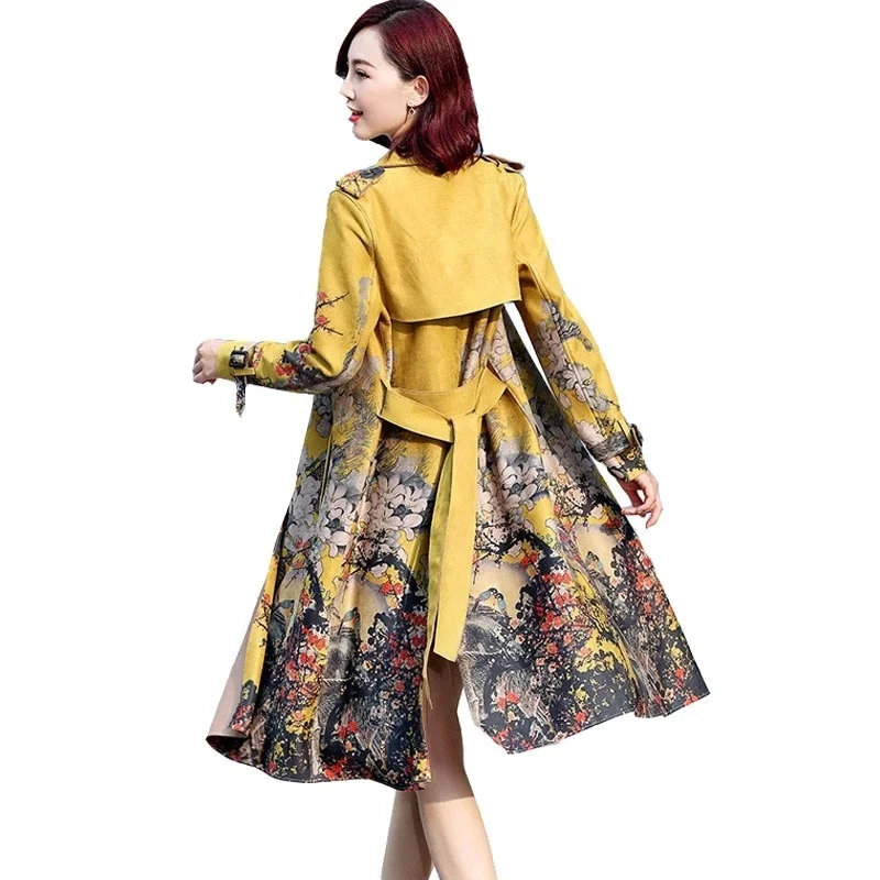 

Fashion Women Suede Trench Coat 2023 New Spring Autumn Slim With Belt Windbreaker Female Ladies Outerwear Long Coat Clothes