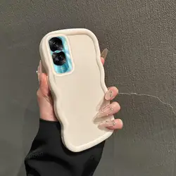 Minimalist Shock - Absorbing Silicone Phone Case - Solid Color Wave Design - Honor 90 Lite (White)