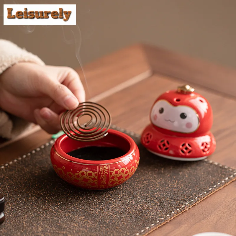Fortune Wallow In Money Cute Small Red Person Incense Holder Luxury Diffuser Smell Distributor For Tea Accessories Collection