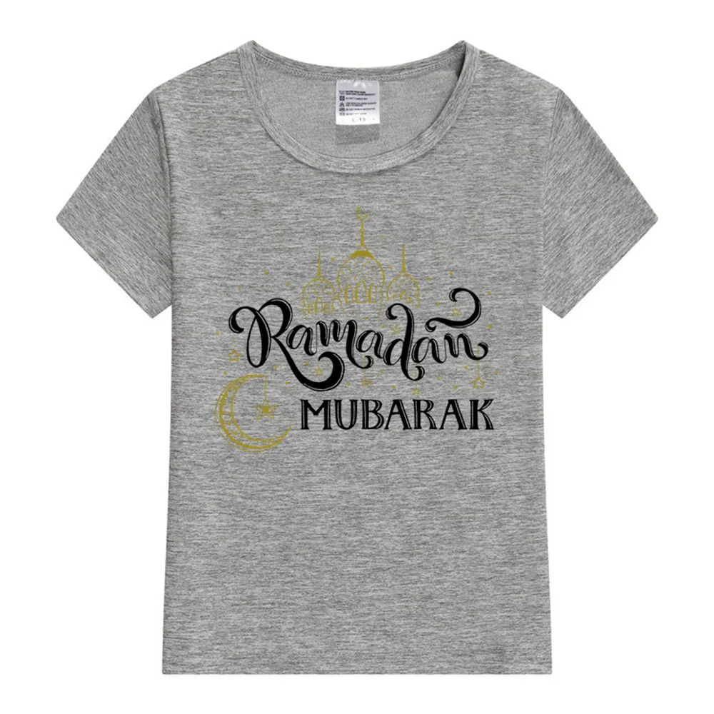 Ramadan Mubarak Print Kids T-shirt Child Ramadan Eid Outfit Girls Boys Tops Short Sleeve T Shirt Islamic Muslim Holiday Clothes 3