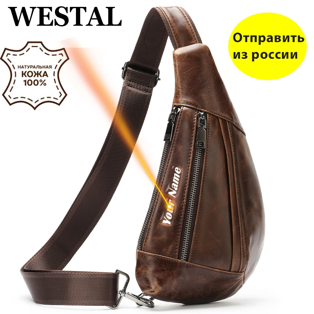 WESTAL bandolera de genuino para hombre, bandolera de viaje informal, bolso cruzado de cuero para el pecho| - AliExpress