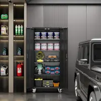 Tool cabinet Garage Storage Cabinet with Wheels 72" H Metal Storage Cabinet with 2 Doors and 4 Adjustable Shelves Black 2