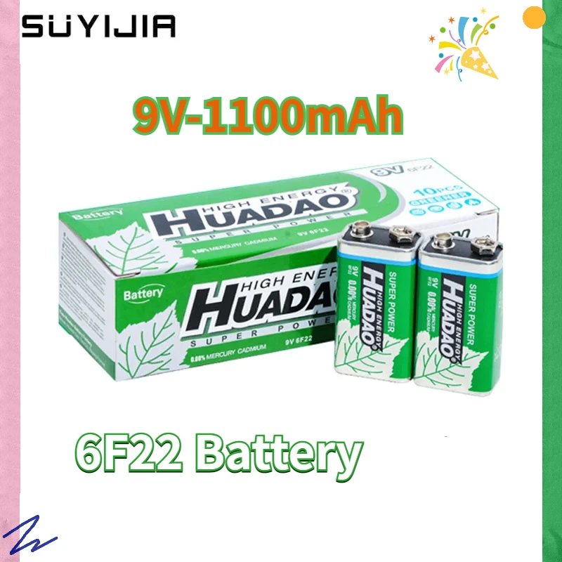 

New 9V 6F22 Alkaline Battery 1100mAh Suitable for Microphone Multimeter Smoke Alarm Walkie Talkie Electric Guitar Metal Detector