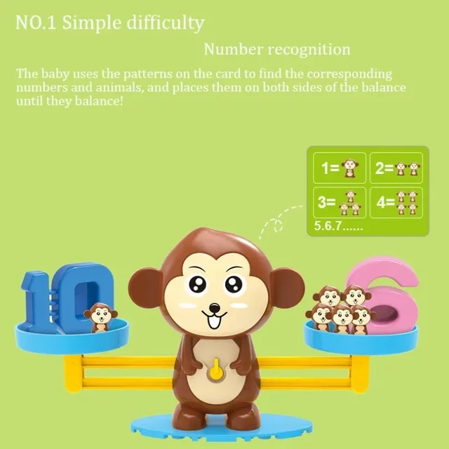Juguete educativo Montessori para bebé, juguete de matemáticas, equilibrio de mono, juguetes de números, Material educativo de aprendizaje de animales 2