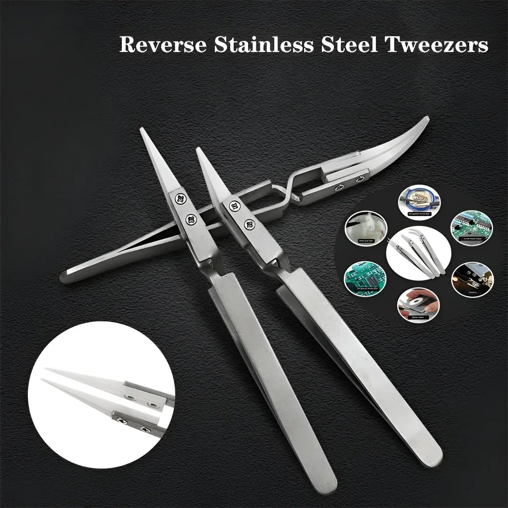 Keramik Cross Lock Reverse Edelstahl Pinzette Weiße Keramik Isolierende Nipper Pinzette Pinzette Handwerkzeuge – Detail 9