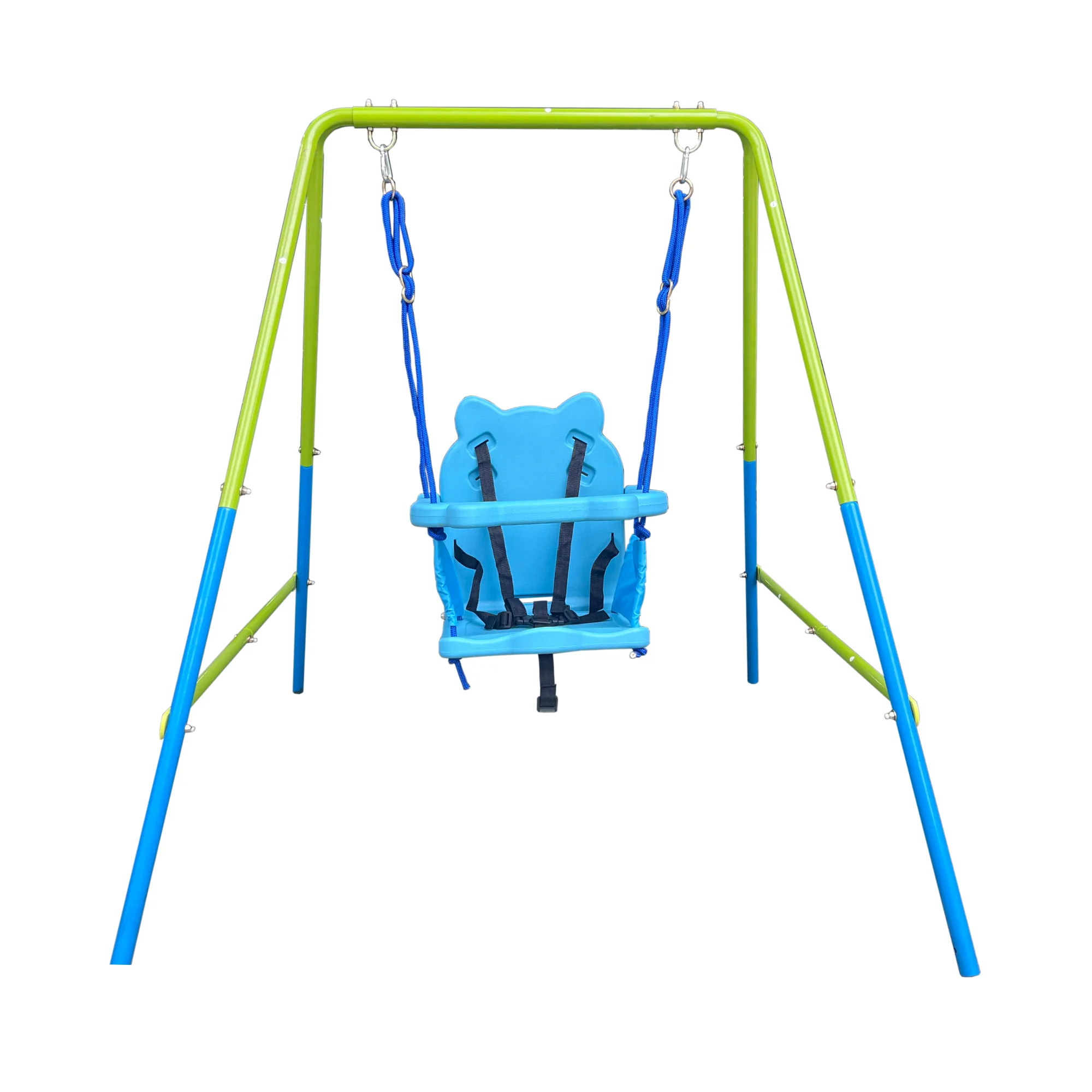 XNS067 green and blue interesting 2 in 1 baby swing mental plastic safe swing set 110lbs for outdoor playground for age 3+