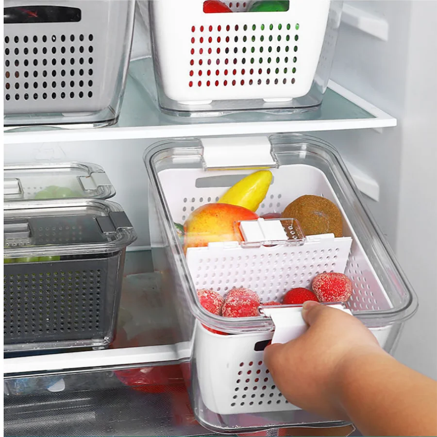 1-Piece Refrigerator Container with Removable Colander Leak-proof Food Storage Container Keeps Fruits, Vegetables and Meat Fresh 6